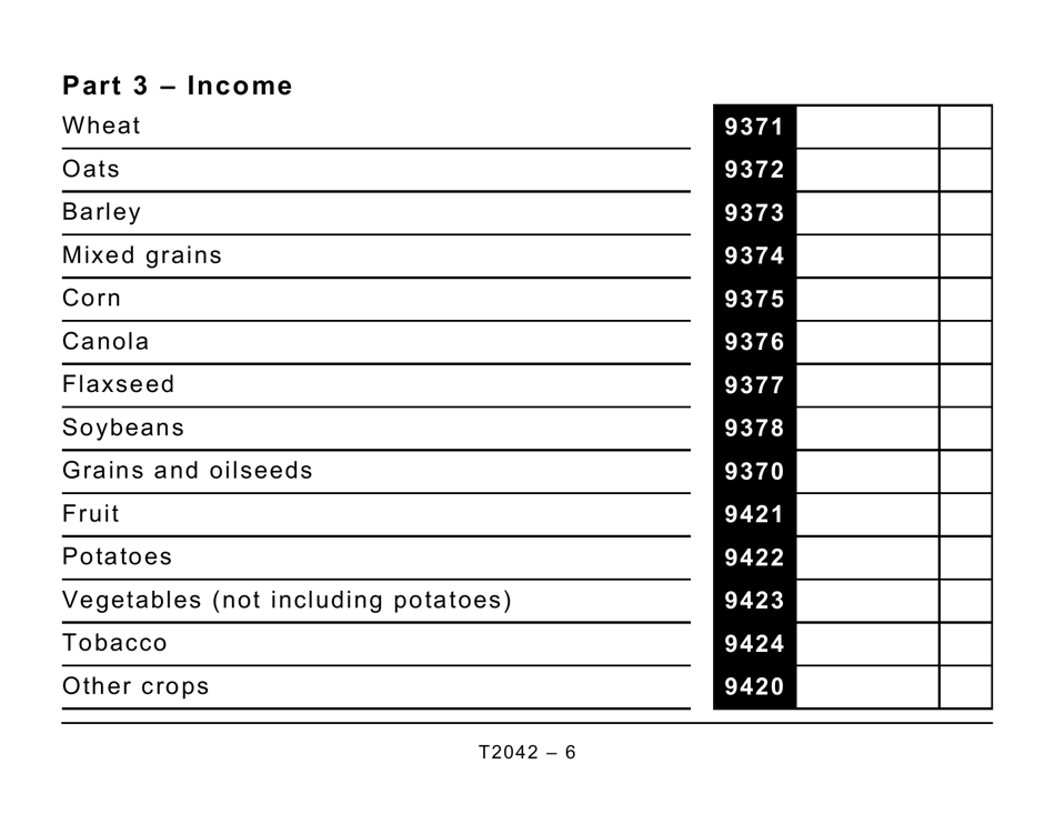 Form T2042 Statement of Farming Activities - Large Print - Canada, Page 6