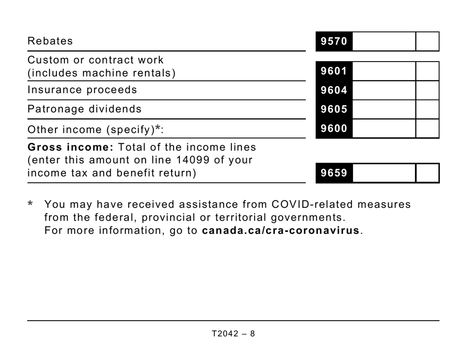 Form T2042 Statement of Farming Activities - Large Print - Canada, Page 8
