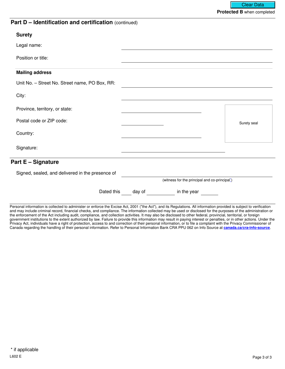 Form L602 Surety Bond for Vaping Product Licensee - Canada, Page 3