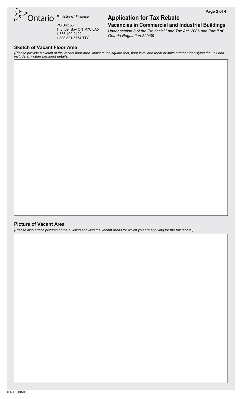 Form 0258E Application for Tax Rebate Vacancies in Commercial and Industrial Buildings - Ontario, Canada, Page 2
