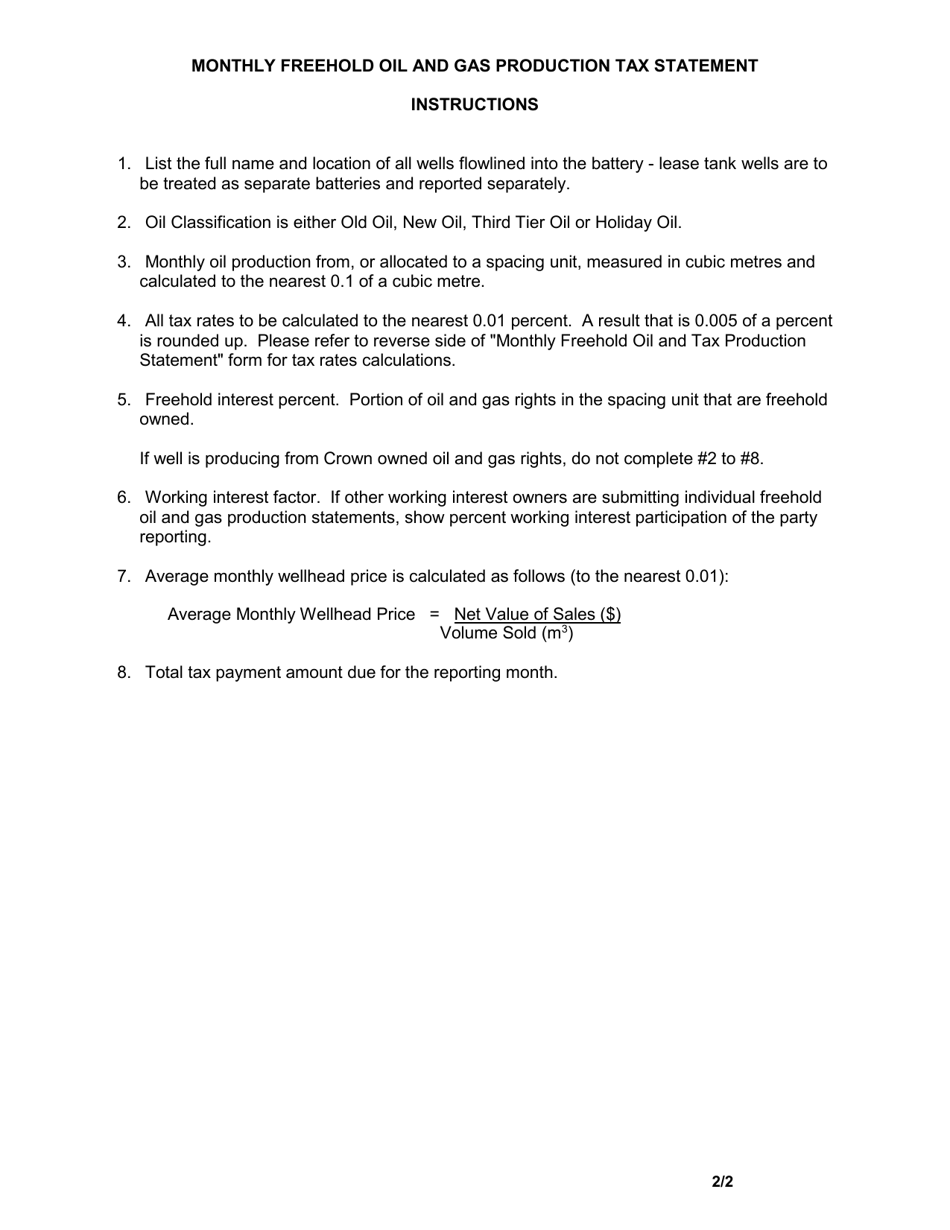 Monthly Freehold Oil and Gas Production Tax Statement - Manitoba, Canada, Page 3