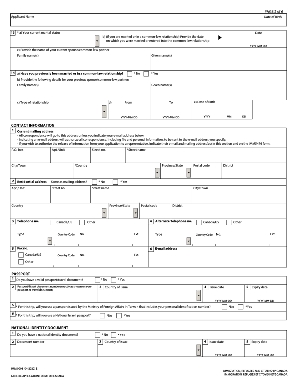 Form IMM0008 Download Fillable PDF or Fill Online Generic Application ...