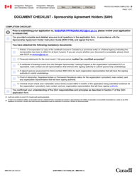 Form IMM0002 &quot;Document Checklist - Sponsorship Agreement Holders (Sah)&quot; - Canada