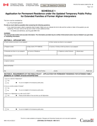 Document preview: Form IMM0148 Schedule 1 Application for Permanent Residence Under the Updated Temporary Public Policy for Extended Families of Former Afghan Interpreters - Canada