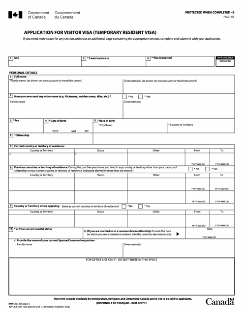 Form IMM5257  Printable Pdf