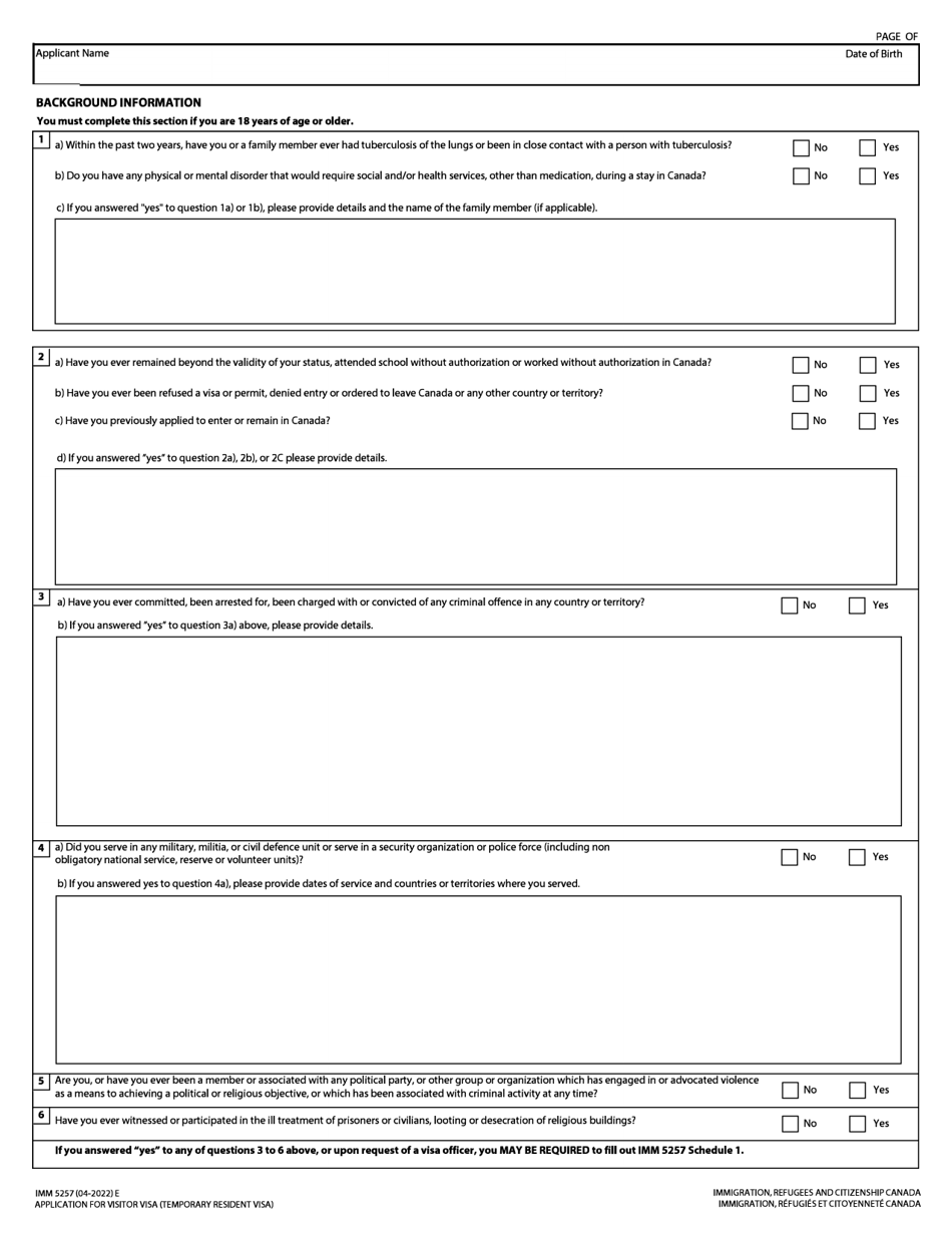 Form IMM5257 Download Fillable PDF or Fill Online Application for ...