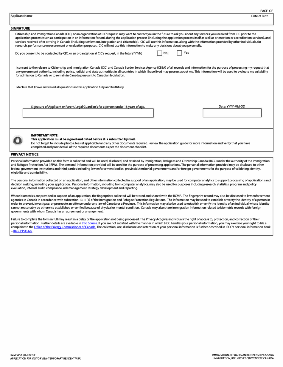 Form IMM5257 Download Fillable PDF Or Fill Online Application For   Page 5 Thumb 950 