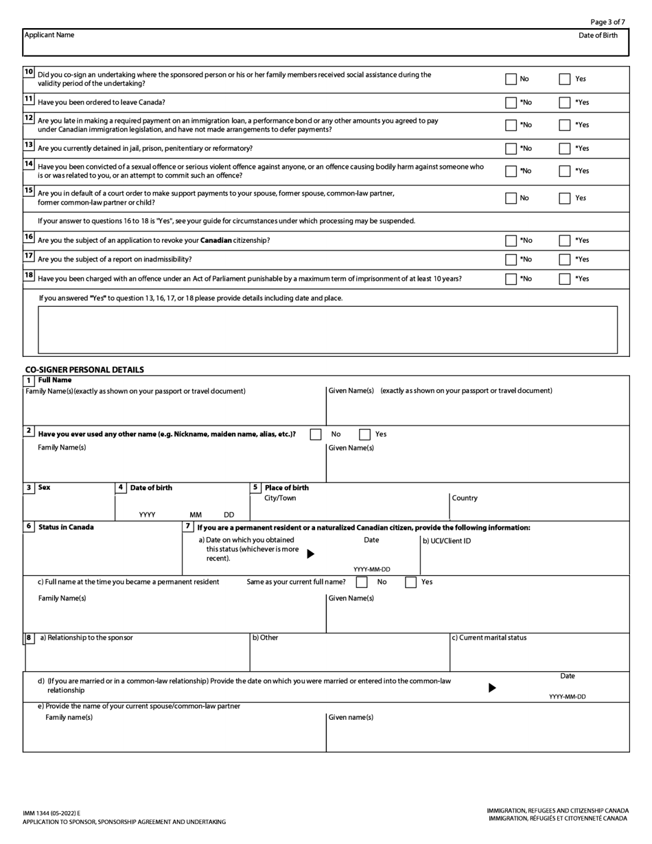 Form Imm1344 Download Fillable Pdf Application To Sponsor, Sponsorship 