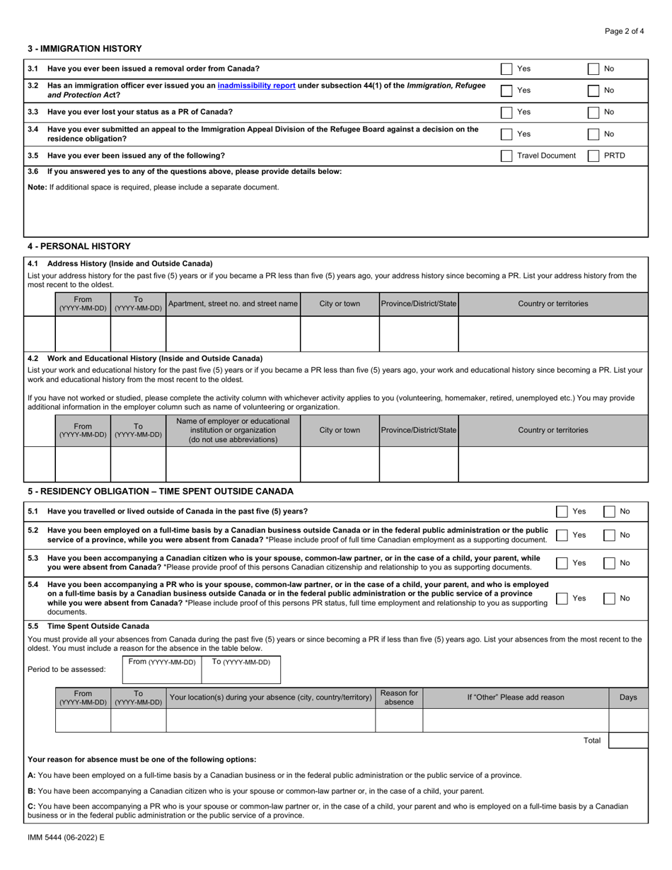 Form Imm5444 Download Fillable Pdf Or Fill Online Application For A 0448