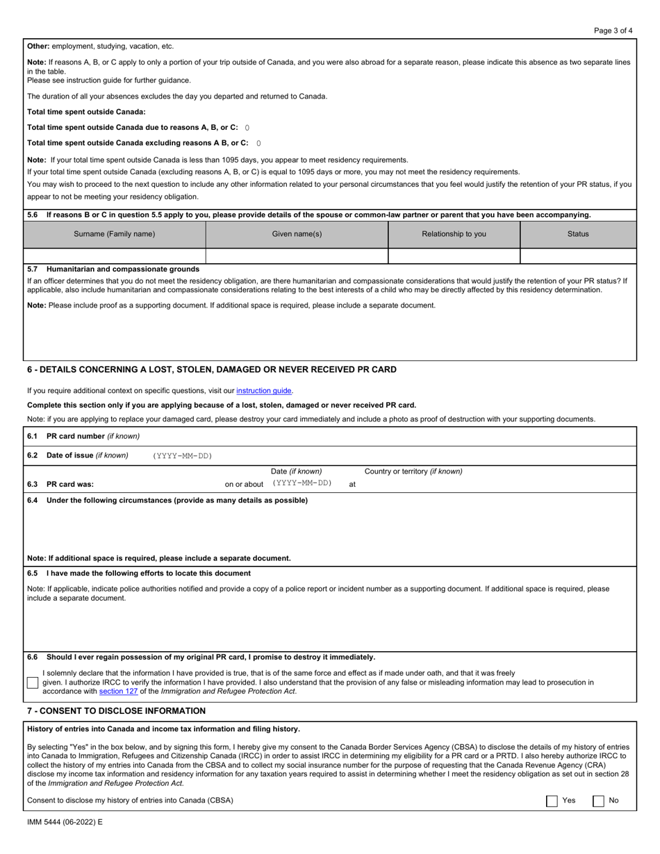Form IMM5444 Application for a Permanent Resident Card (Pr Card) or Permanent Resident Travel Document (Prtd) - Canada, Page 3