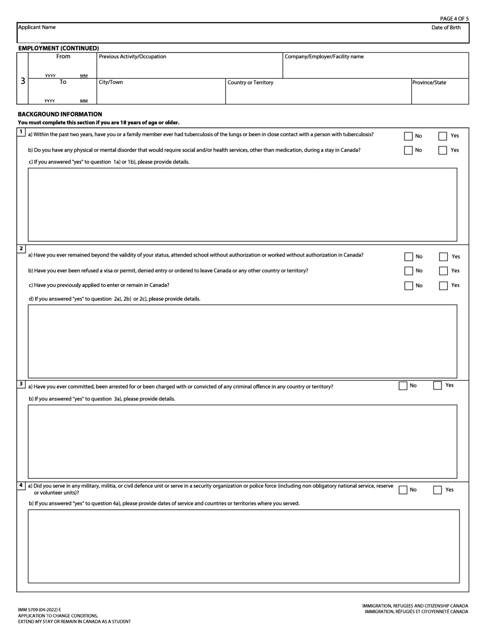 Form IMM5709 Download Fillable PDF or Fill Online Application to Change ...