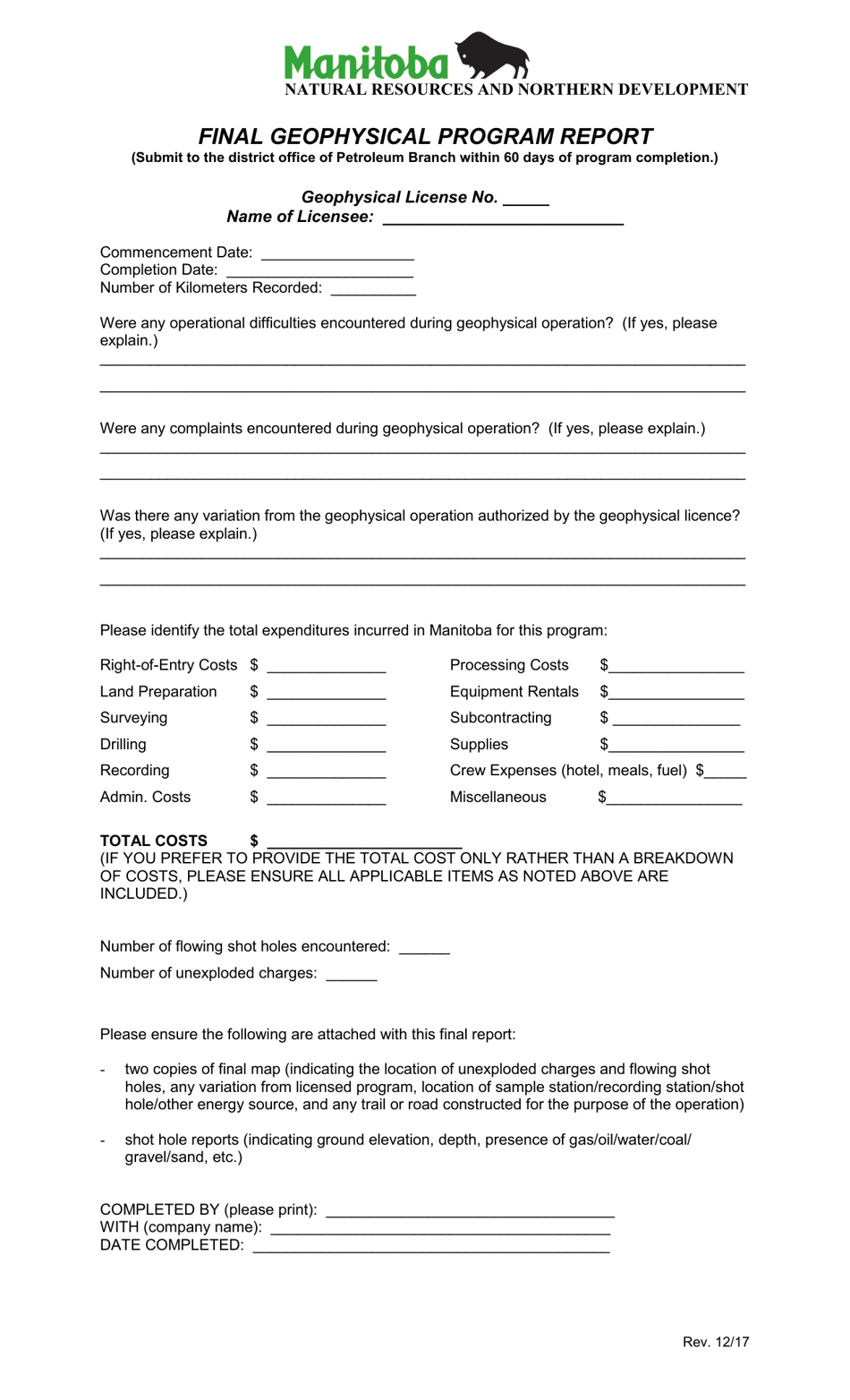 Manitoba Canada Final Geophysical Program Report - Fill Out, Sign ...