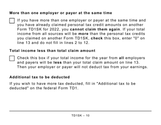 Form TD1SK Saskatchewan Personal Tax Credits Return - Large Print - Canada, Page 10