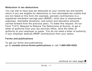 Form TD1SK Saskatchewan Personal Tax Credits Return - Large Print - Canada, Page 11