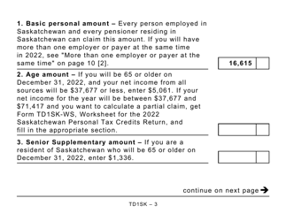 Form TD1SK Saskatchewan Personal Tax Credits Return - Large Print - Canada, Page 3