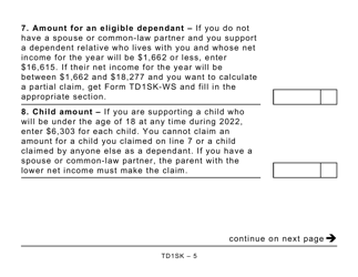 Form TD1SK Saskatchewan Personal Tax Credits Return - Large Print - Canada, Page 5