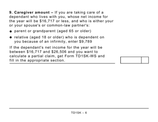Form TD1SK Saskatchewan Personal Tax Credits Return - Large Print - Canada, Page 6