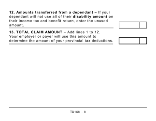 Form TD1SK Saskatchewan Personal Tax Credits Return - Large Print - Canada, Page 8