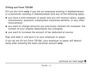 Form TD1SK Saskatchewan Personal Tax Credits Return - Large Print - Canada, Page 9