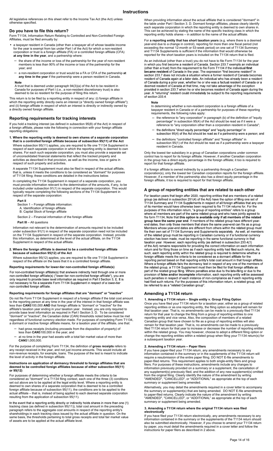 Form T1134 Information Return Relating to Controlled and Non-controlled Foreign Affiliates (2021 and Later Taxation Years) - Canada, Page 14