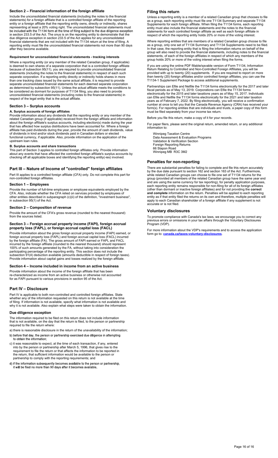 Form T1134 Information Return Relating to Controlled and Non-controlled Foreign Affiliates (2021 and Later Taxation Years) - Canada, Page 16