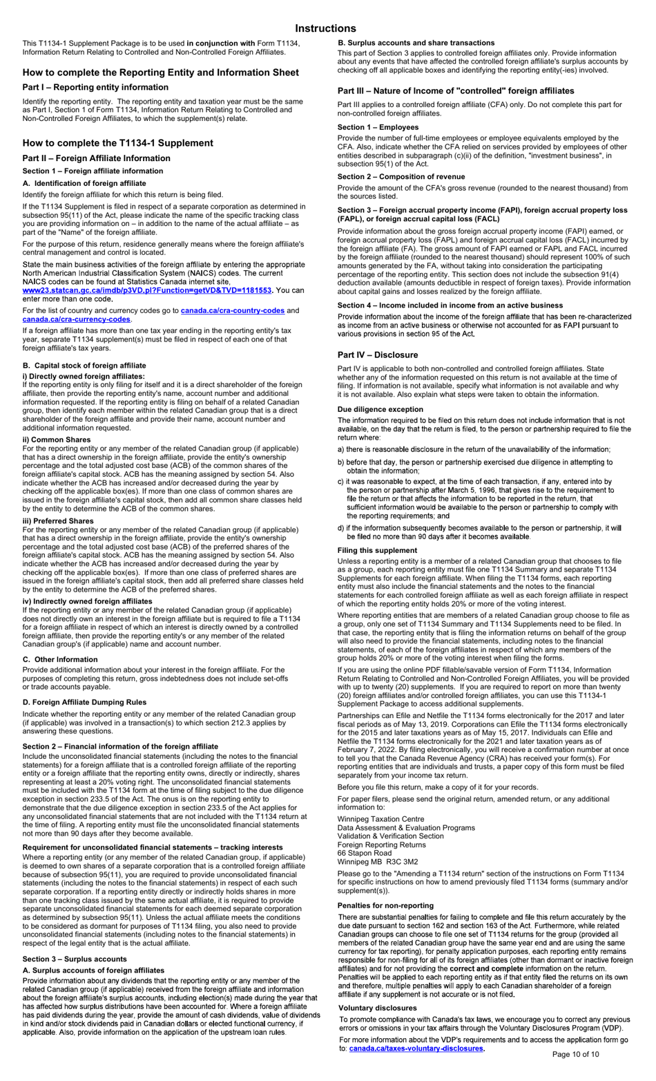 Form T1134-1 Supplement Package - Canada, Page 10