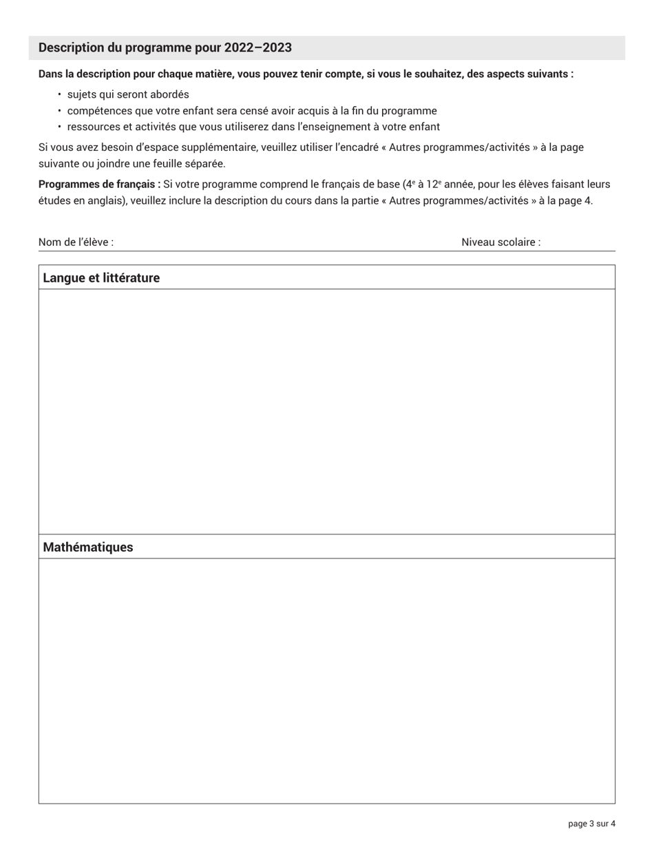 Formulaire Dinscription Pour Lenseignement a Domicile - Nova Scotia, Canada (French), Page 3