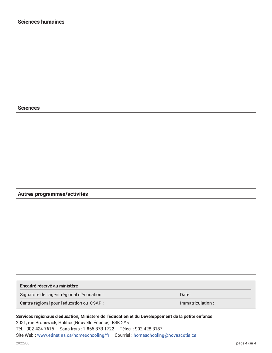 Formulaire Dinscription Pour Lenseignement a Domicile - Nova Scotia, Canada (French), Page 4