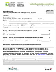 Document preview: Beef Herd Renewal and Improvement Program Application Form - New Brunswick, Canada