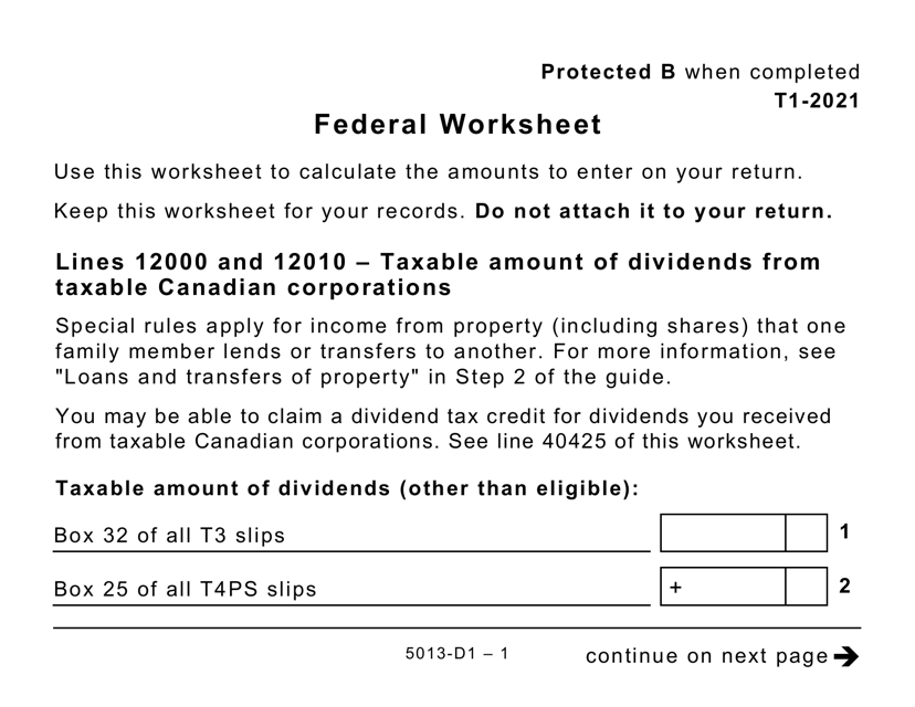 Form T1 (5013-D1) 2021 Printable Pdf