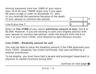 Form T1 (5013-D1) Federal Worksheet - Large Print - Canada, Page 19