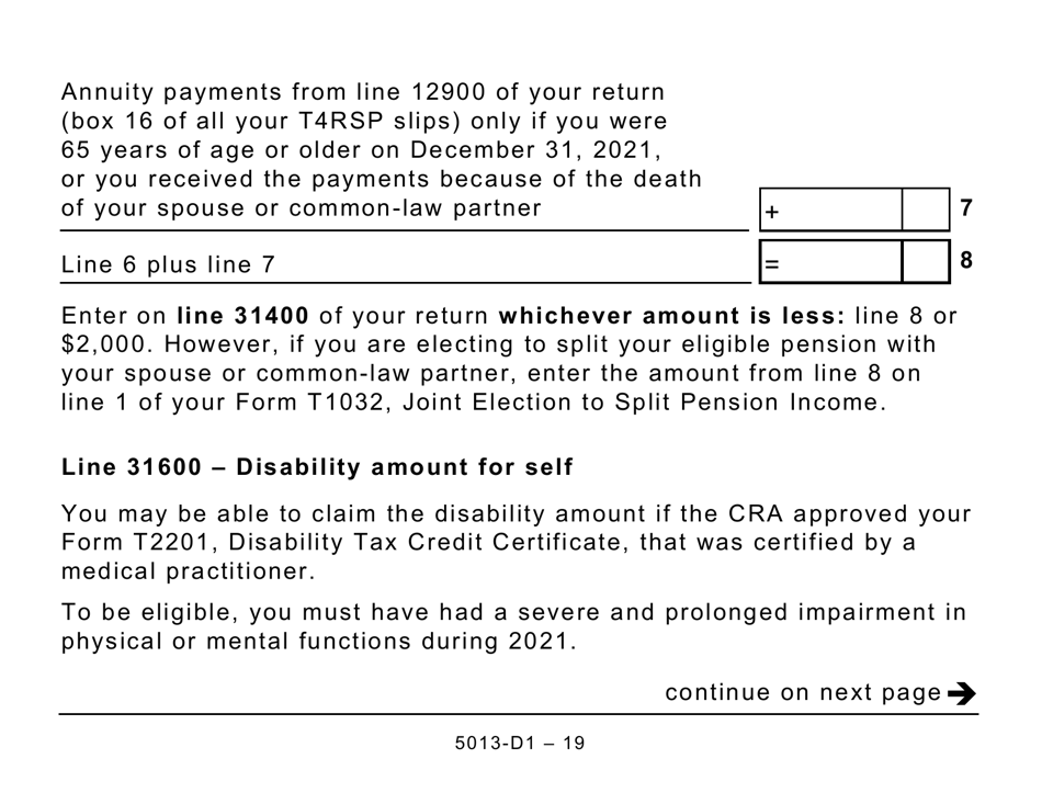 Form T1 (5013-D1) Federal Worksheet - Large Print - Canada, Page 19
