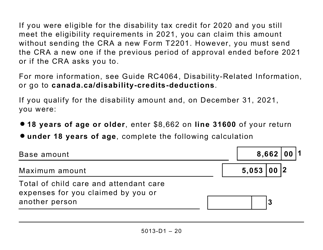 Form T1 (5013-D1) Federal Worksheet - Large Print - Canada, Page 20