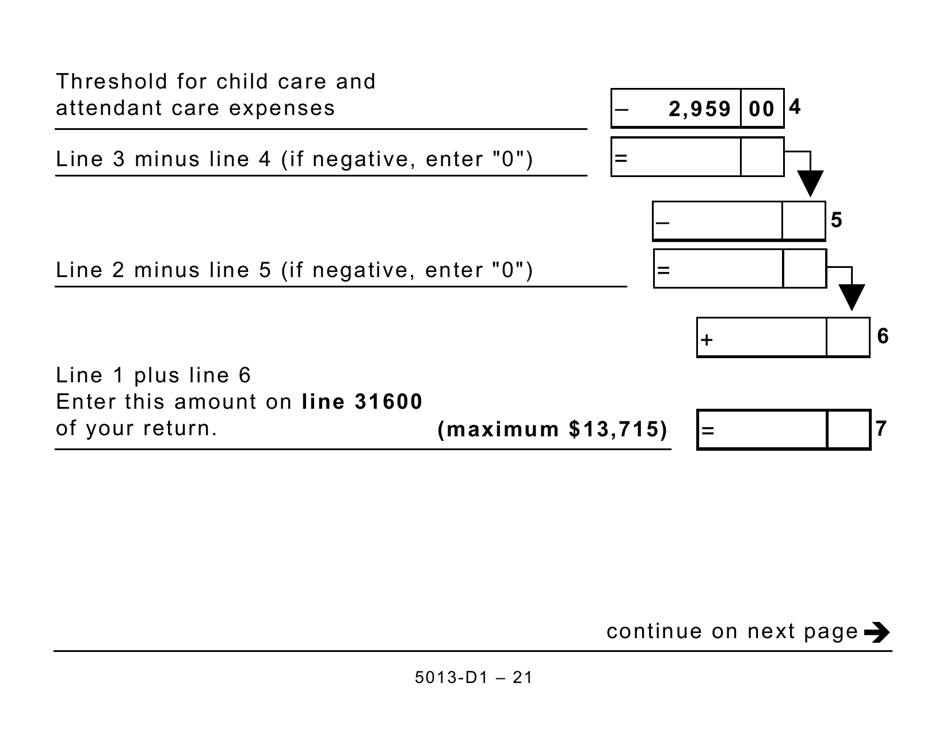 Form T1 (5013-D1) Federal Worksheet - Large Print - Canada, Page 21