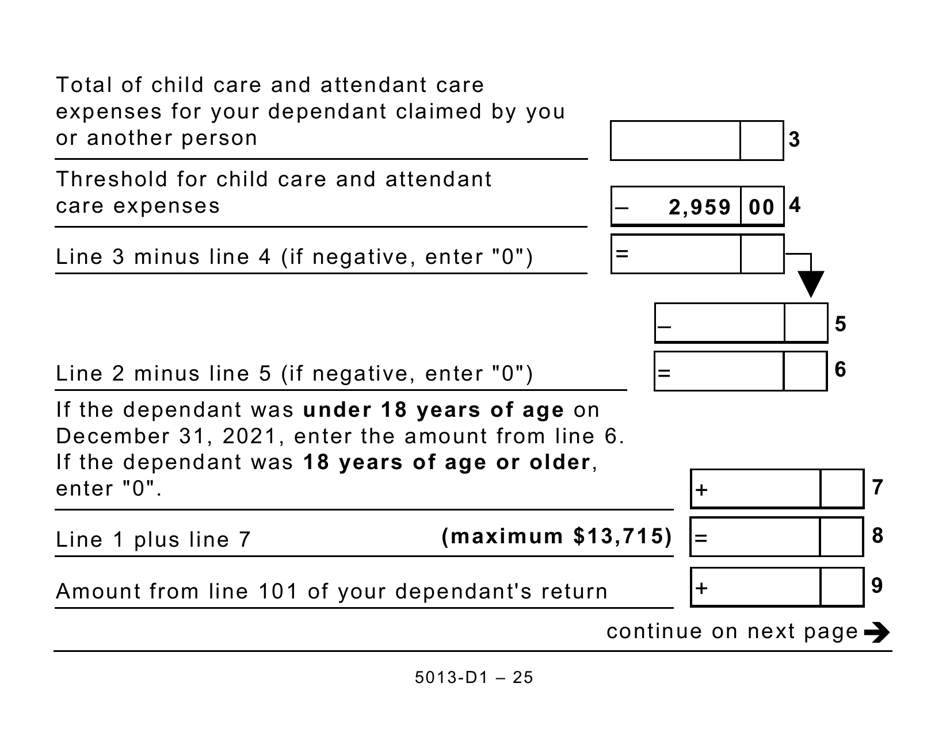 Form T1 (5013-D1) Federal Worksheet - Large Print - Canada, Page 25