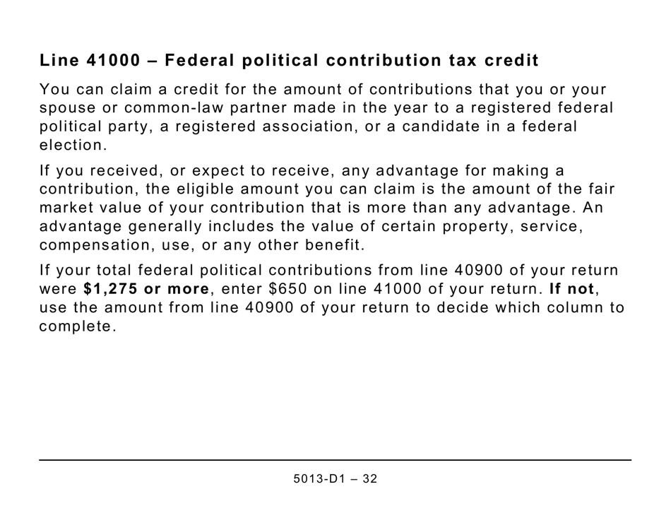 Form T1 (5013-D1) Federal Worksheet - Large Print - Canada, Page 32