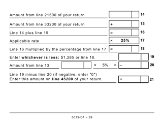 Form T1 (5013-D1) Federal Worksheet - Large Print - Canada, Page 39