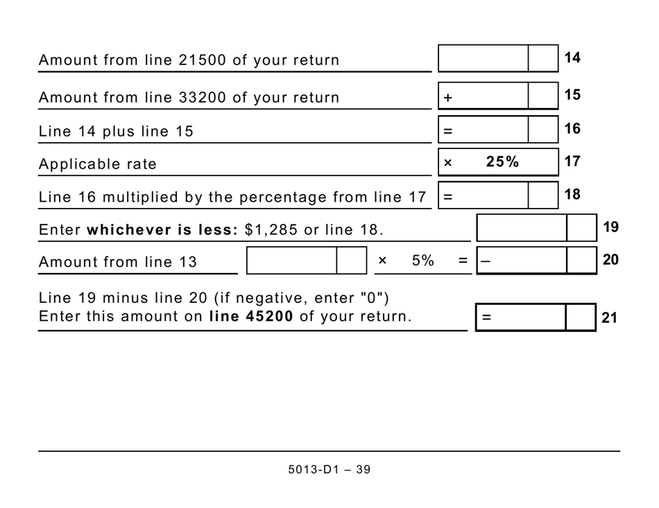 Form T1 (5013-D1) Federal Worksheet - Large Print - Canada, Page 39