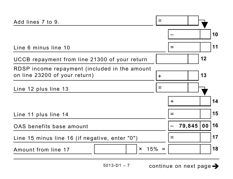 Form T1 (5013-D1) Federal Worksheet - Large Print - Canada, Page 7