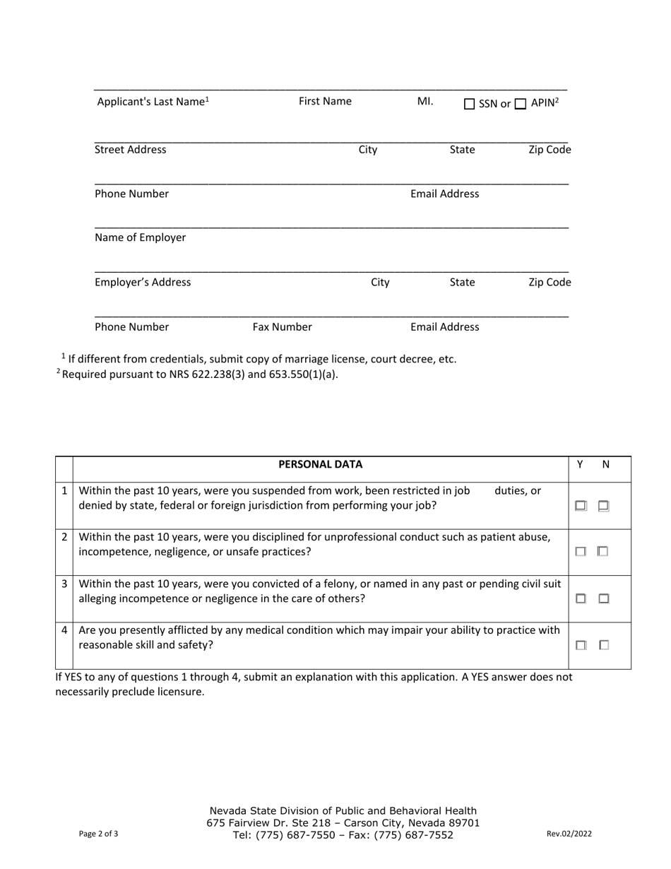 License Application Form - Radiation Control Program - Nevada, Page 2