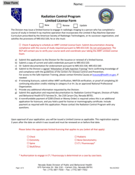 Document preview: Radiation Control Program Limited License Form - Nevada