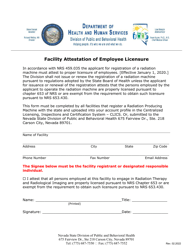 Document preview: Facility Attestation of Employee Licensure - Nevada