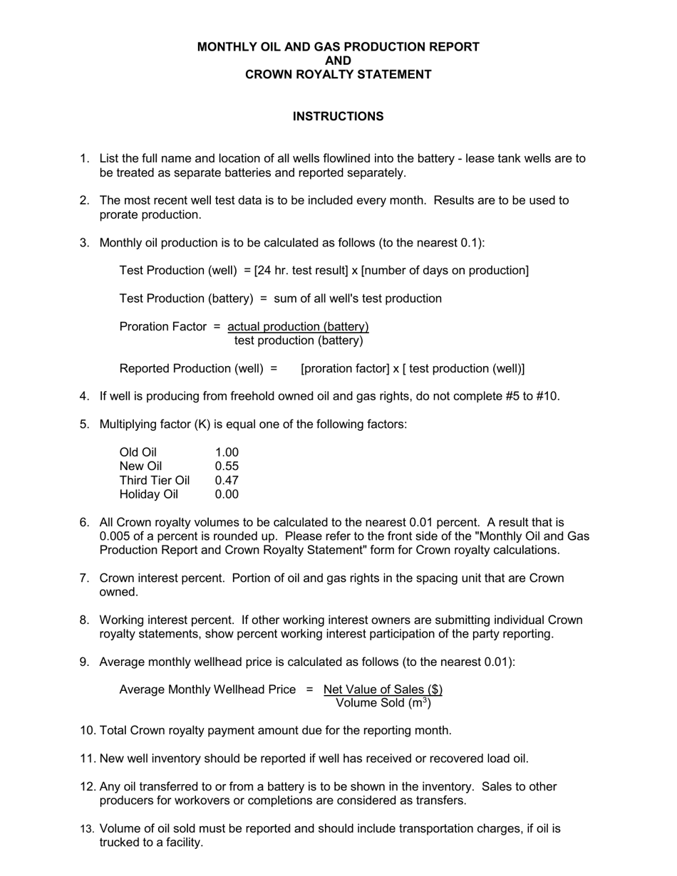 Monthly Oil and Gas Production Report and Crown Royalty Statement - Manitoba, Canada, Page 3