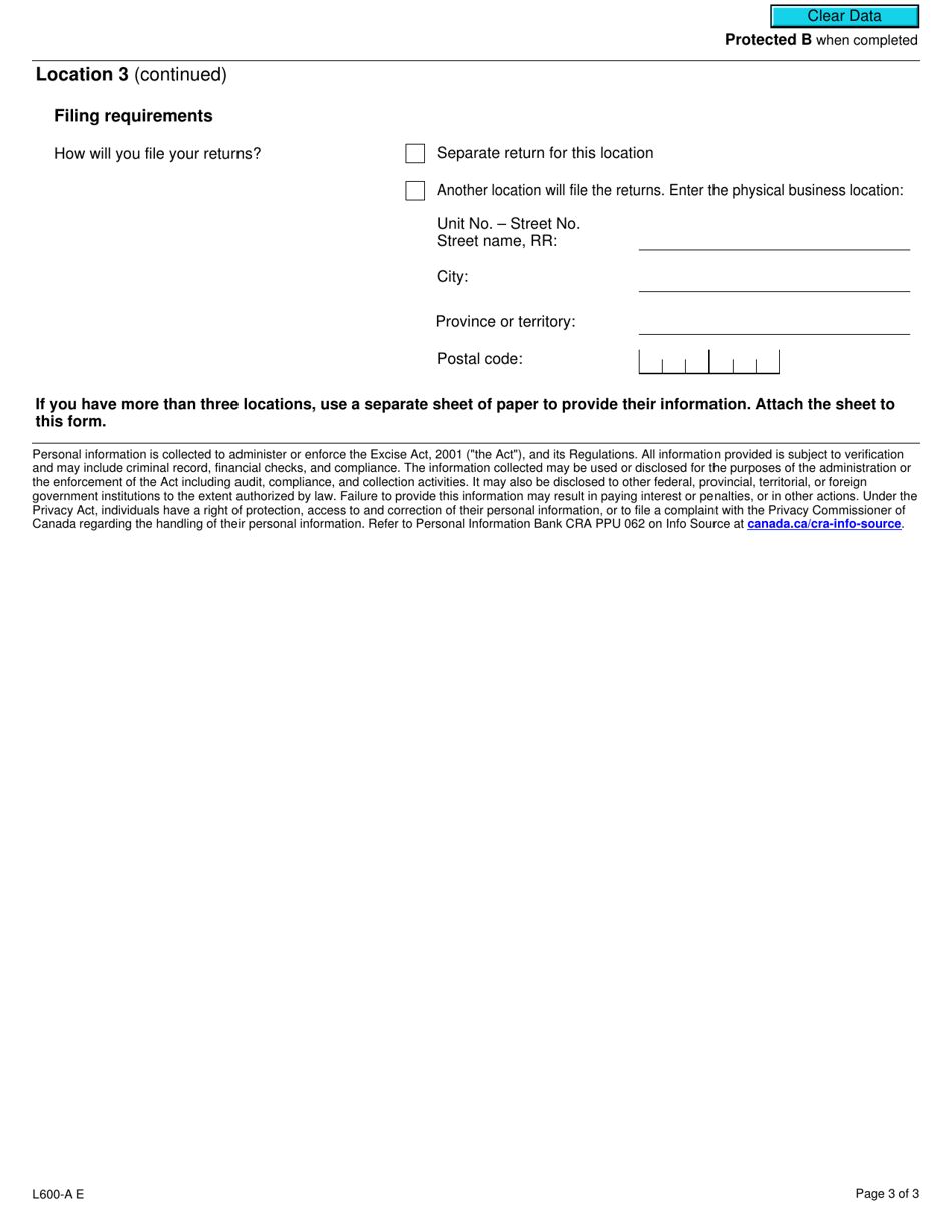 Form L600-A Schedule A Other Business Locations - Canada, Page 3