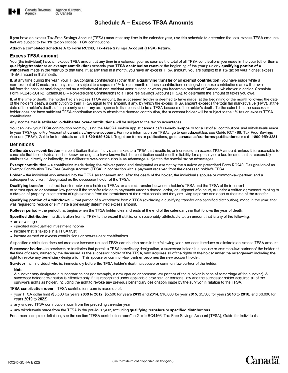 Form RC243 Schedule A Excess Tfsa Amounts - Canada, Page 1