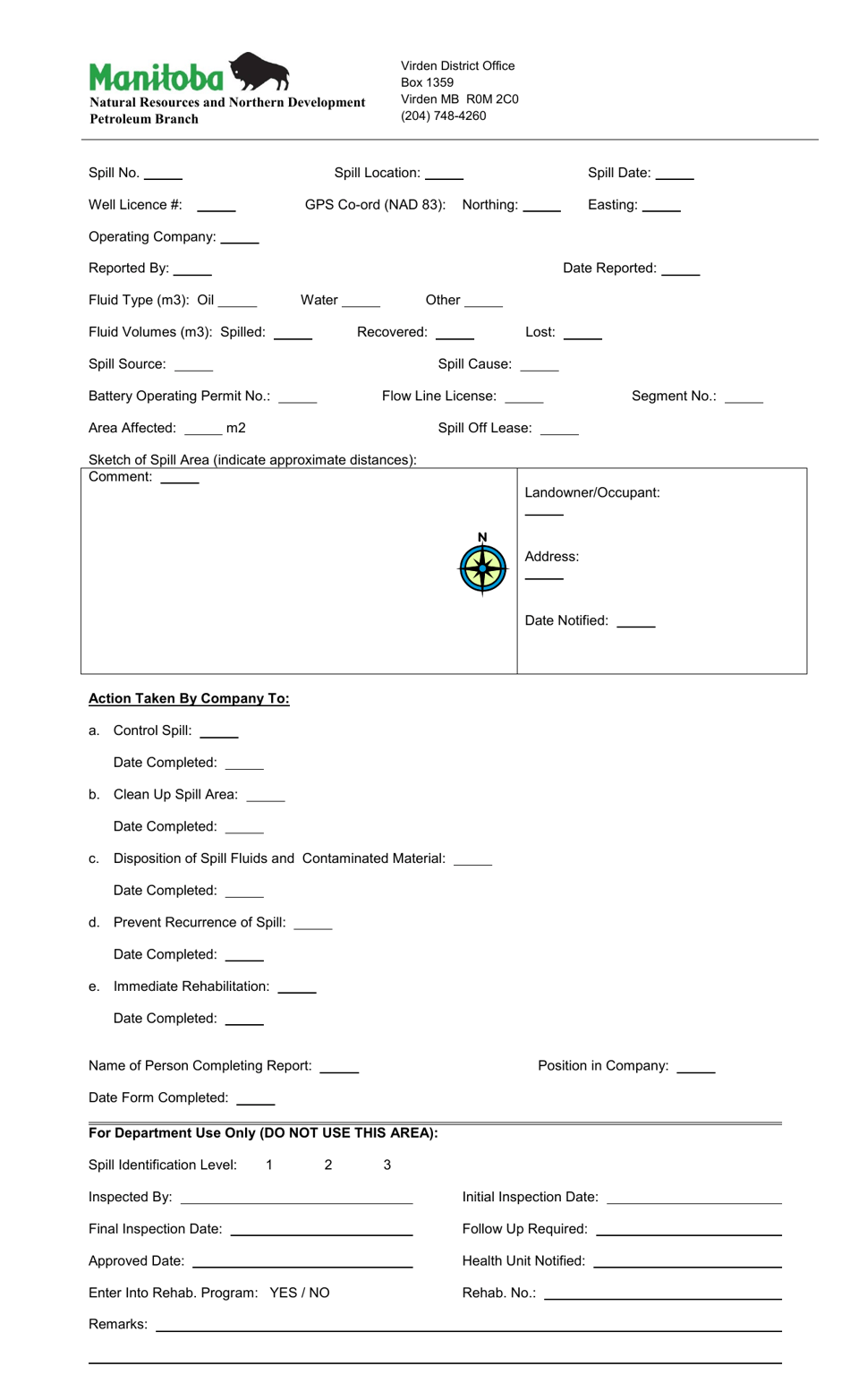 Manitoba Canada Spill Form Fill Out, Sign Online and Download PDF