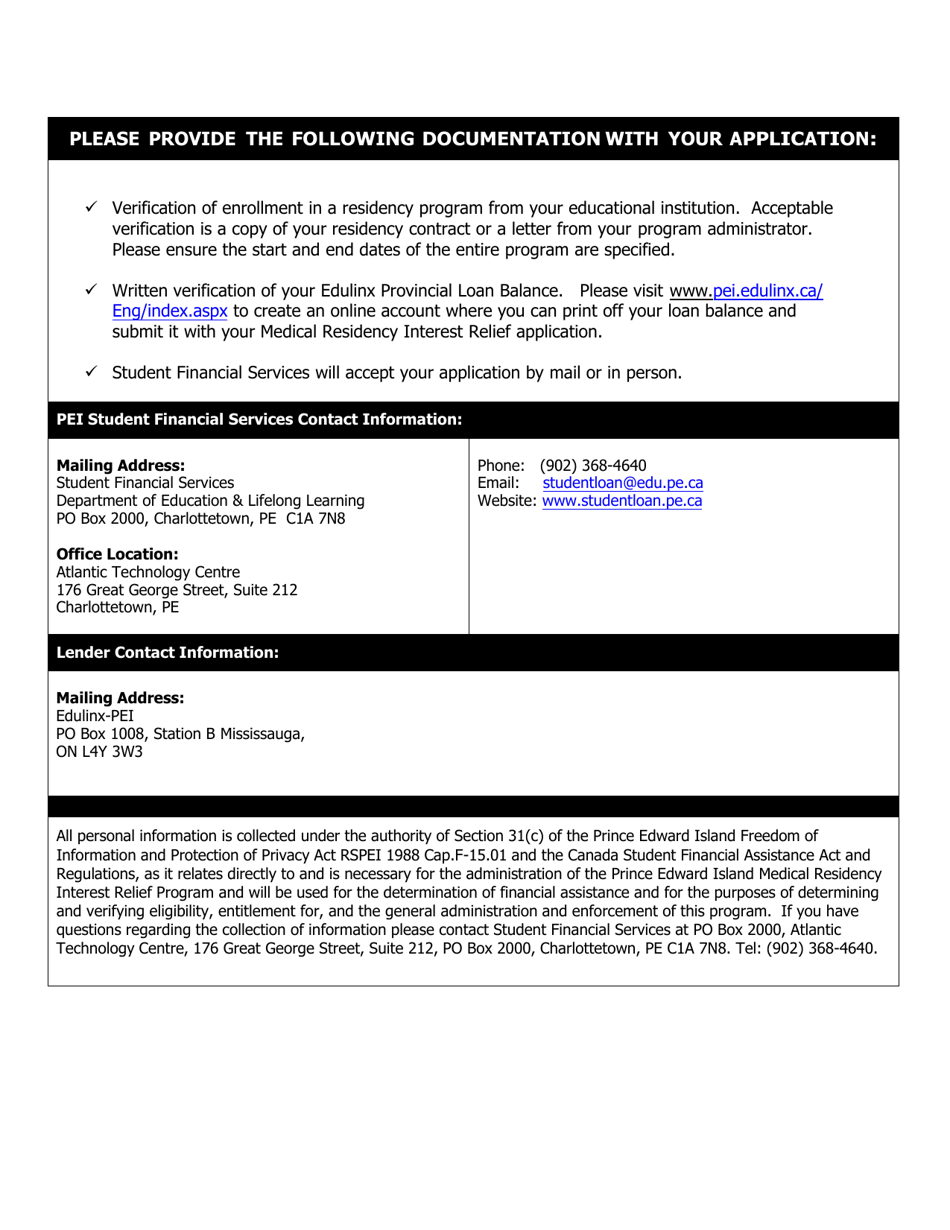 Medical Residency Interest Relief Program Application - Prince Edward Island, Canada, Page 2