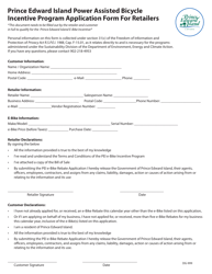 Form DG-999 &quot;Application Form for Retailers - Prince Edward Island Power Assisted Bicycle Incentive Program&quot; - Prince Edward Island, Canada