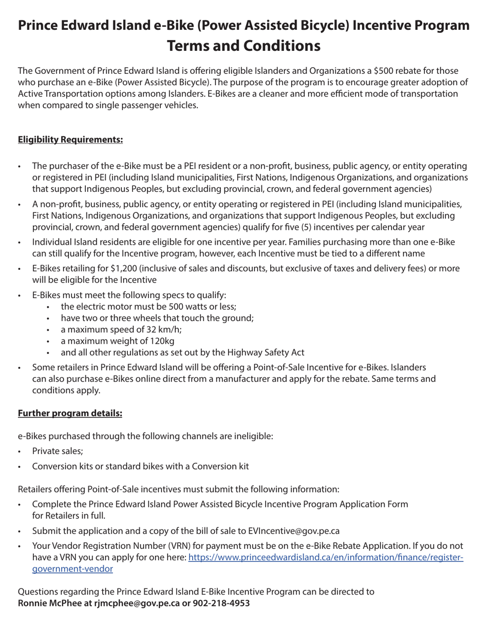Form DG-999 Application Form for Retailers - Prince Edward Island Power Assisted Bicycle Incentive Program - Prince Edward Island, Canada, Page 2