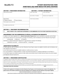 Document preview: Patient Registration Form - Substance Use Harm Reduction Drug Program - Prince Edward Island, Canada